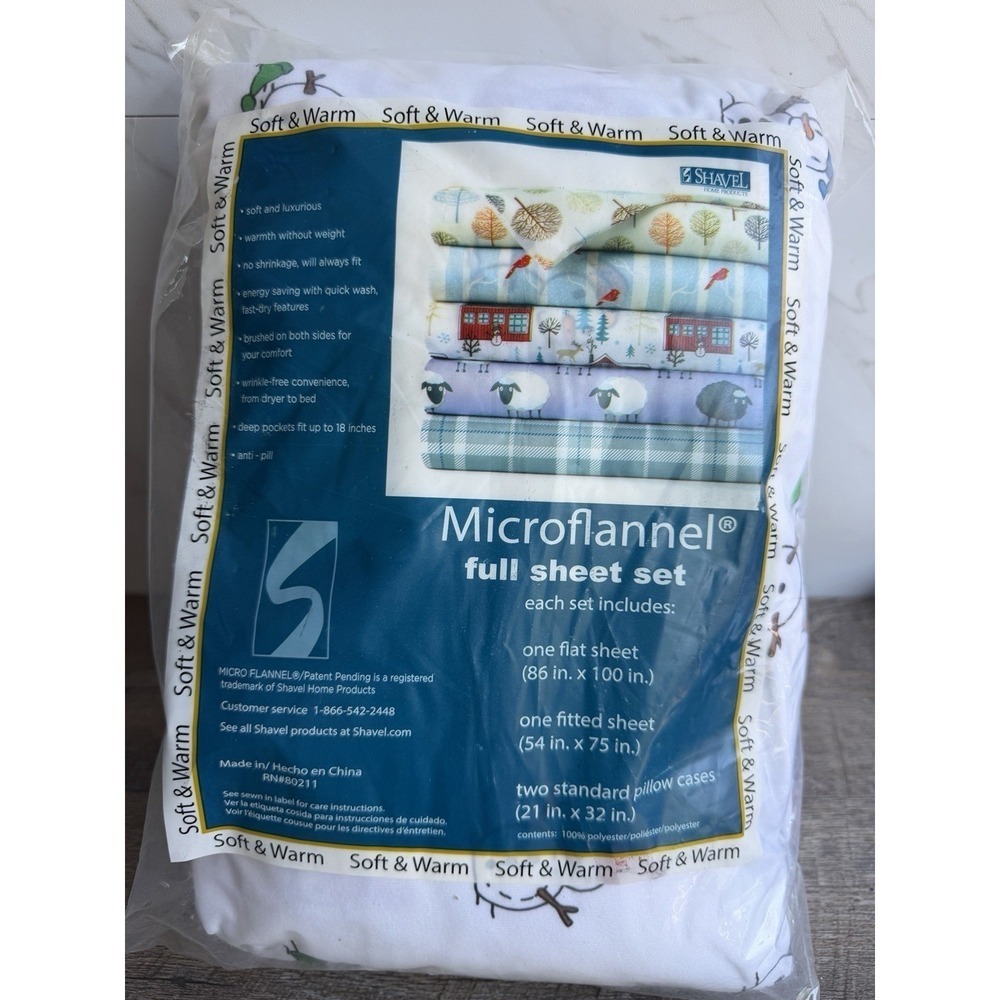 NEW Shavel Home Products Micro Flannel Snowman Printed Sheet Set Full Size